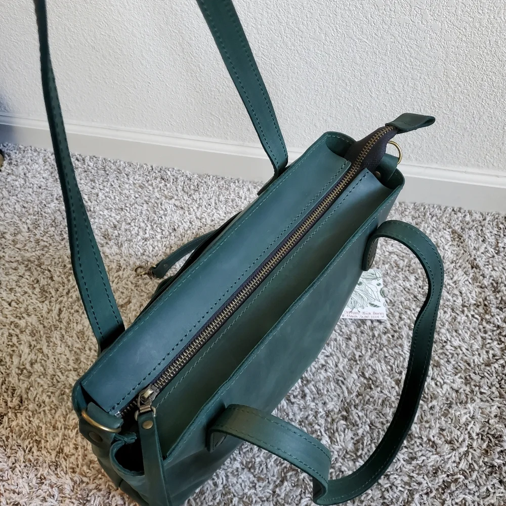 Green leather tote bag - Picture 5 of 6